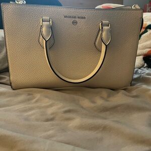 Michael Kors Cream Satchel with Structured Shape and Short Handles